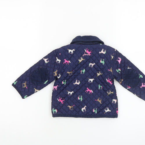 Joules Girls Blue Quilted Animal Print Jacket 6-9 Months