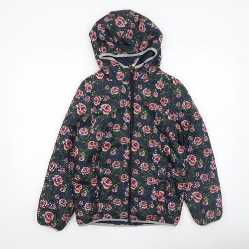 Regatta Girls Blue Floral Hooded Puffer Jacket 11-12 Years Water Resistant
