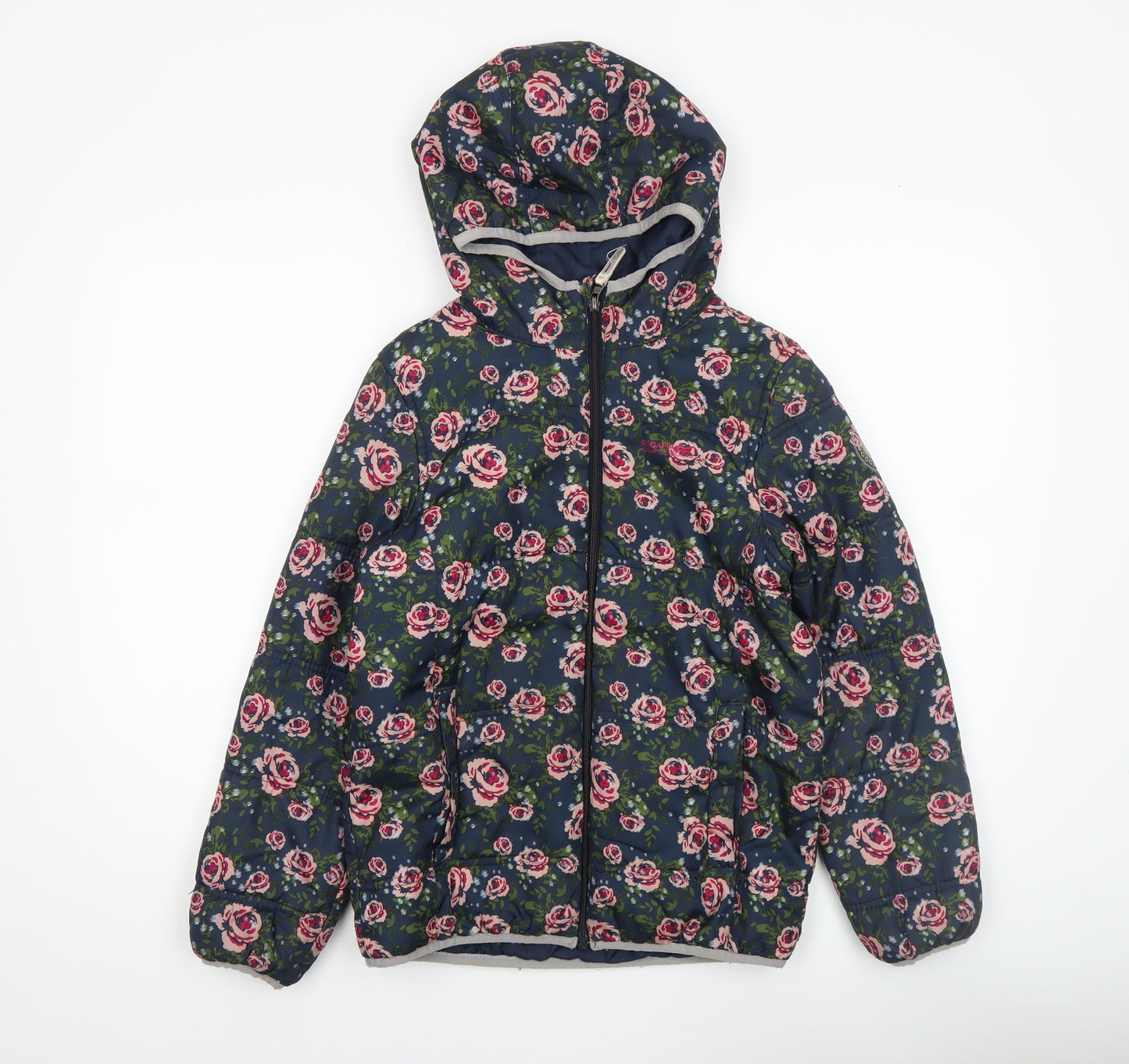 Regatta Girls Blue Floral Hooded Puffer Jacket 11-12 Years Water Resistant