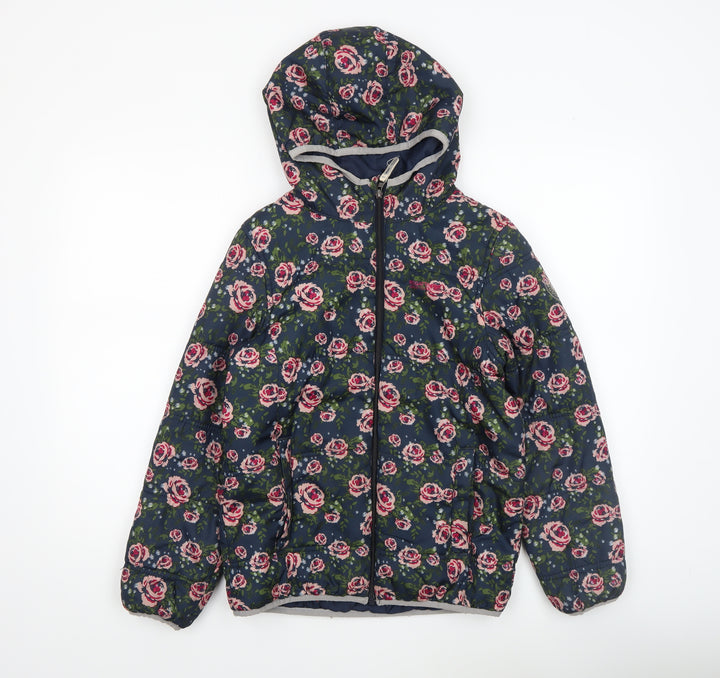 Regatta Girls Blue Floral Hooded Puffer Jacket 11-12 Years Water Resistant