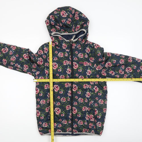 Regatta Girls Blue Floral Hooded Puffer Jacket 11-12 Years Water Resistant