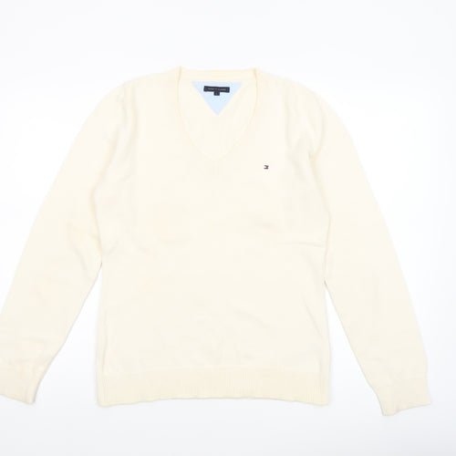 Tommy Hilfiger Women Ivory V-Neck Cotton Jumper L