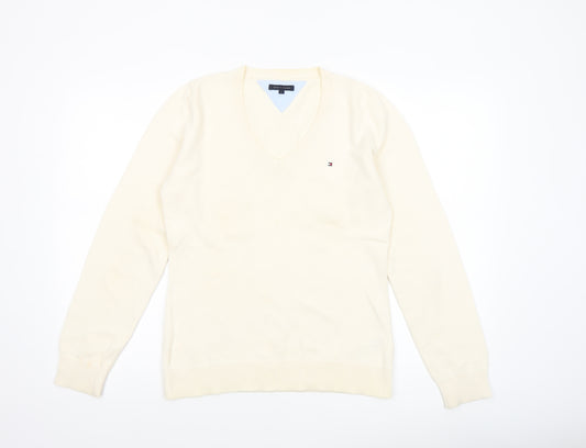 Tommy Hilfiger Women Ivory V-Neck Cotton Jumper L