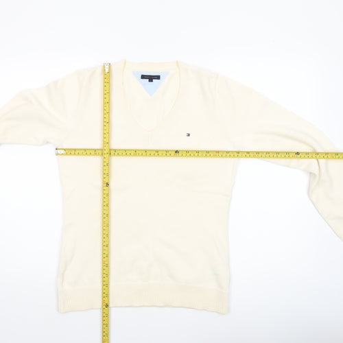 Tommy Hilfiger Women Ivory V-Neck Cotton Jumper L