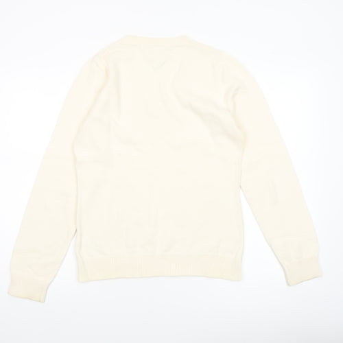 Tommy Hilfiger Women Ivory V-Neck Cotton Jumper L