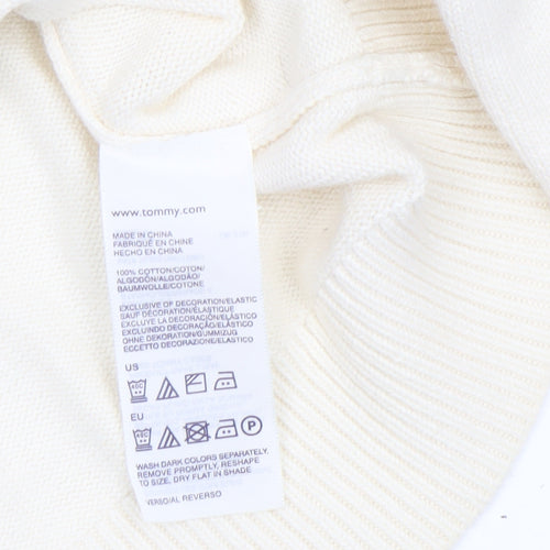 Tommy Hilfiger Women Ivory V-Neck Cotton Jumper L
