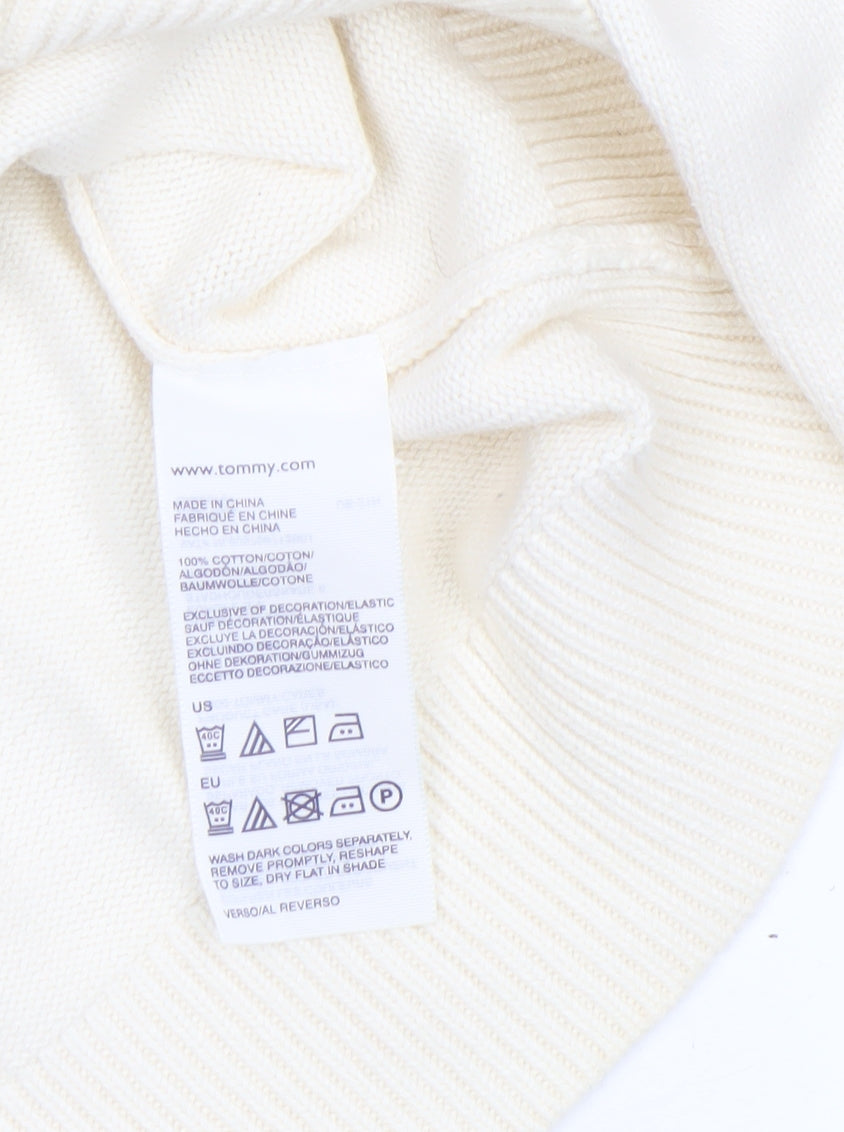 Tommy Hilfiger Women Ivory V-Neck Cotton Jumper L