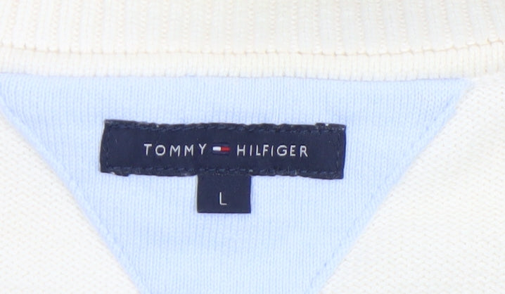 Tommy Hilfiger Women Ivory V-Neck Cotton Jumper L