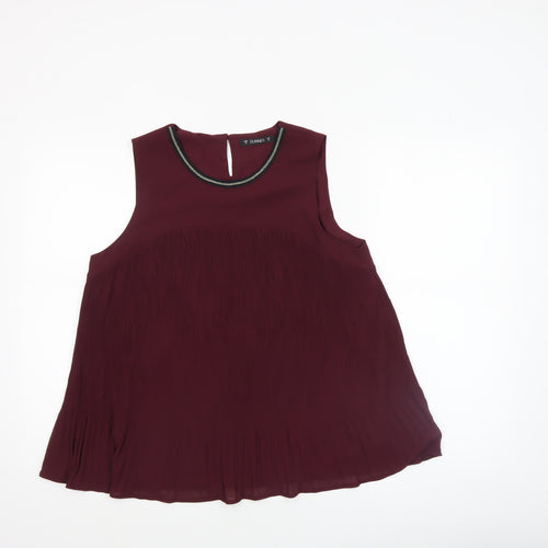 Dunnes Women's Red Pleated Tunic Blouse Size 12 Sleeveless Lightweight Top