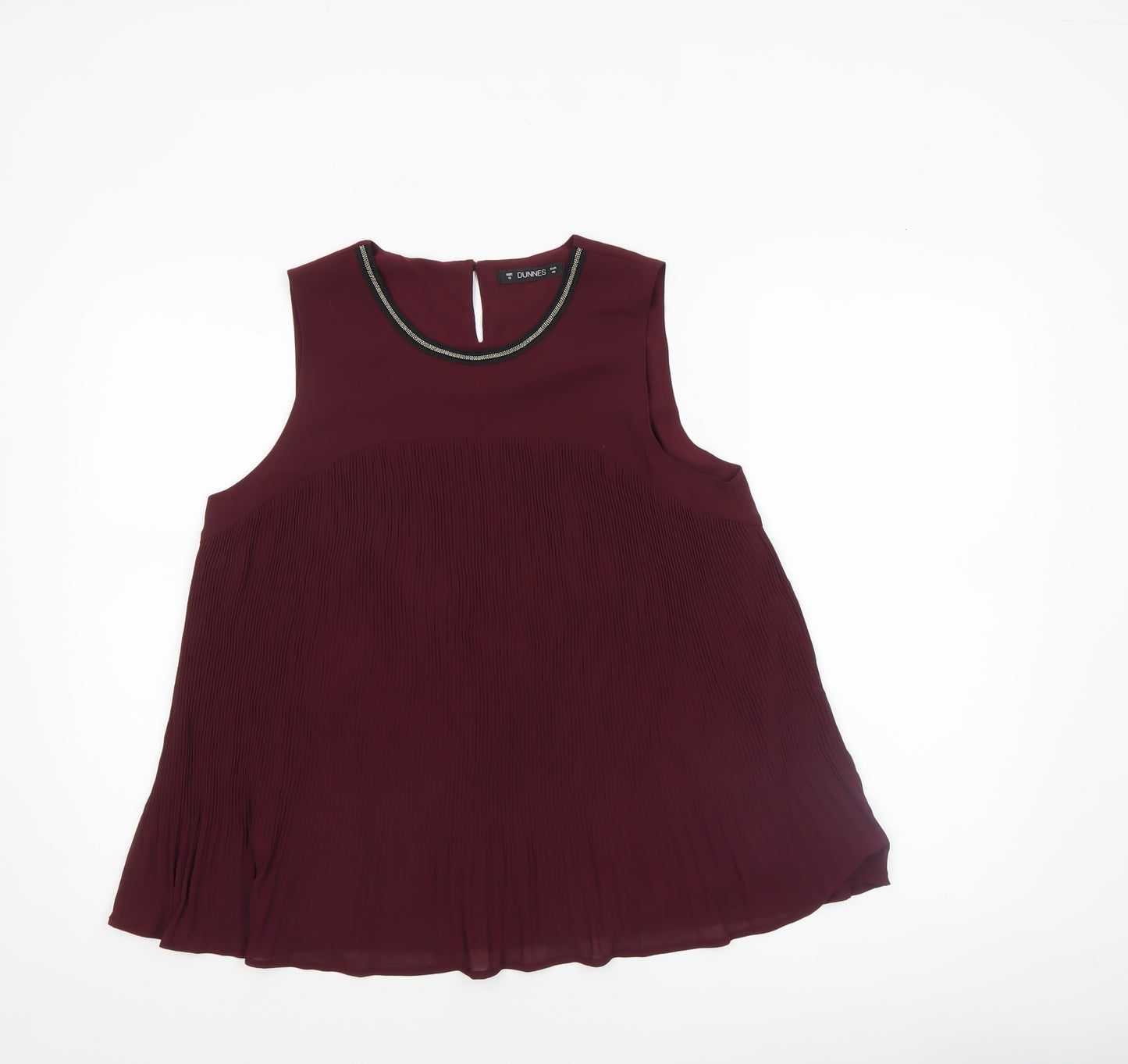 Dunnes Women's Red Pleated Tunic Blouse Size 12 Sleeveless Lightweight Top