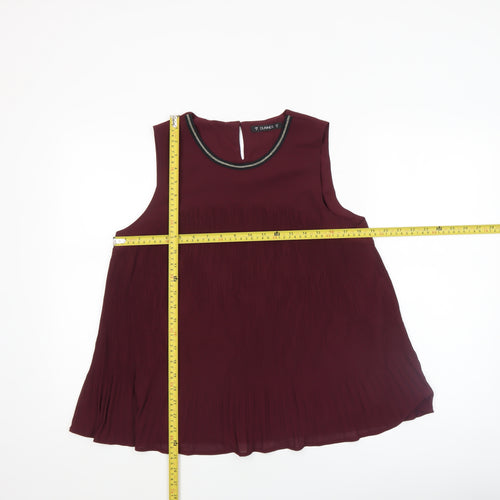 Dunnes Women's Red Pleated Tunic Blouse Size 12 Sleeveless Lightweight Top