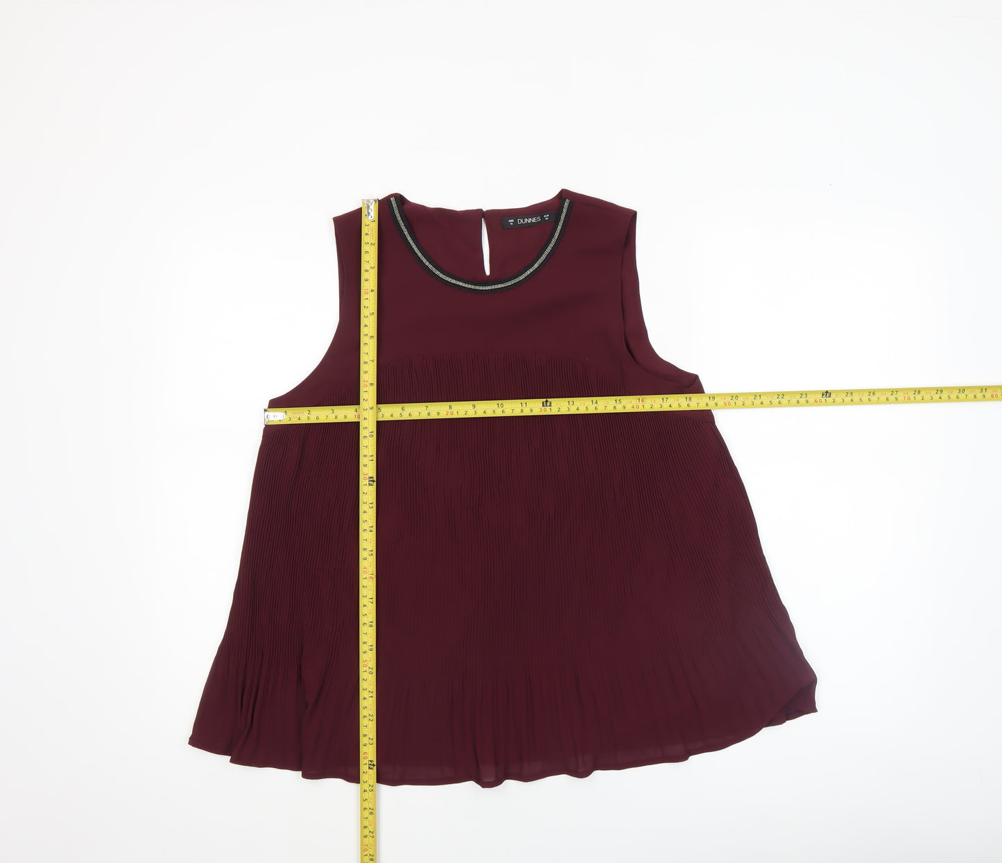 Dunnes Women's Red Pleated Tunic Blouse Size 12 Sleeveless Lightweight Top