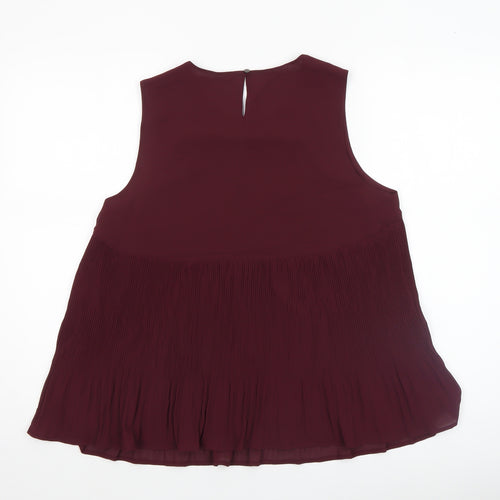 Dunnes Women's Red Pleated Tunic Blouse Size 12 Sleeveless Lightweight Top