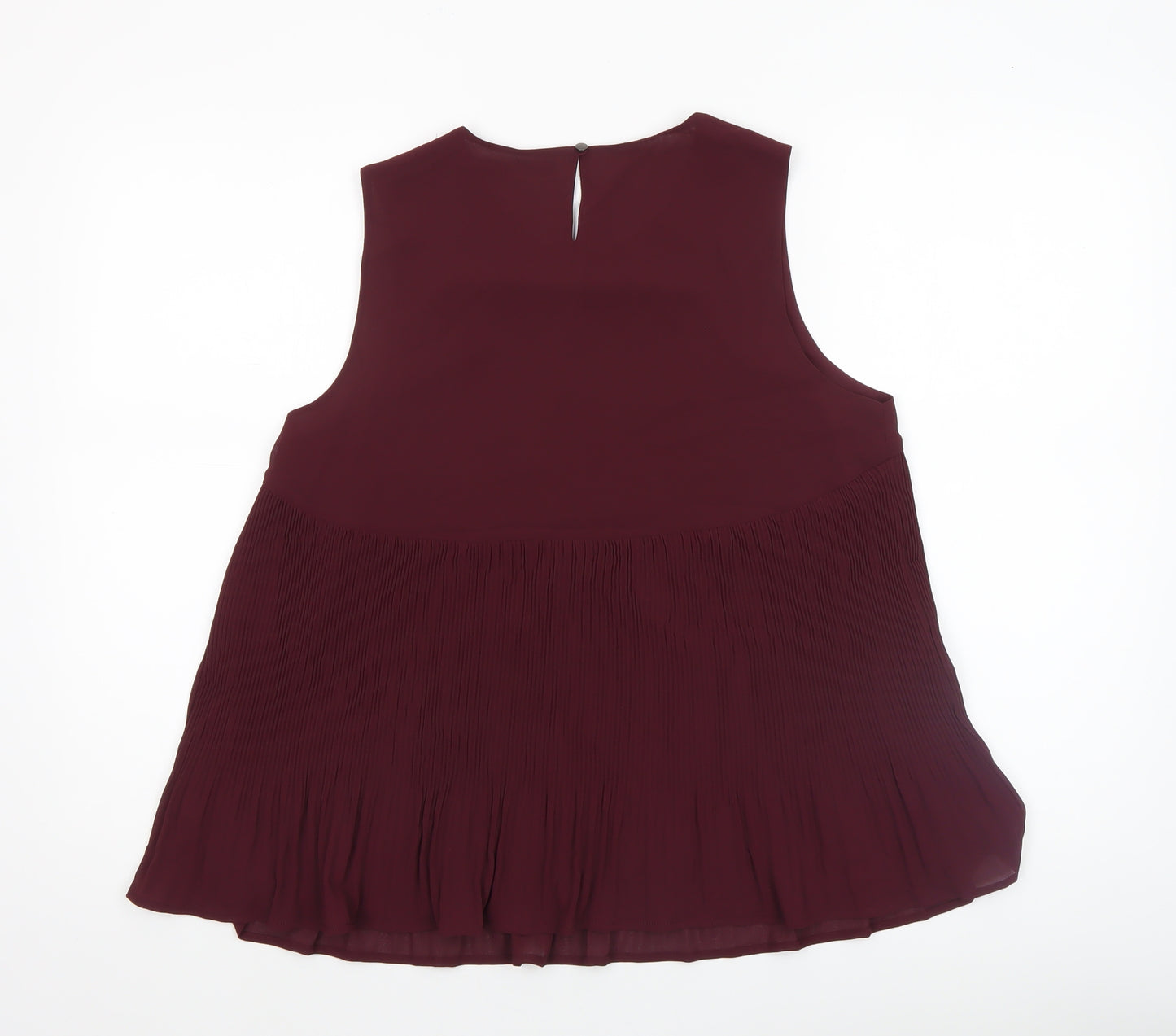 Dunnes Women's Red Pleated Tunic Blouse Size 12 Sleeveless Lightweight Top