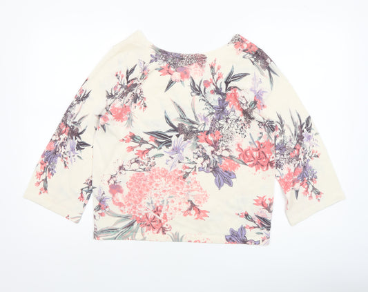 Marks and Spencer Womens Ivory Floral 3/4 Sleeve Pullover Jumper Size 12