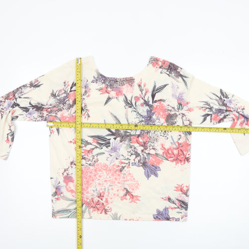 Marks and Spencer Womens Ivory Floral 3/4 Sleeve Pullover Jumper Size 12