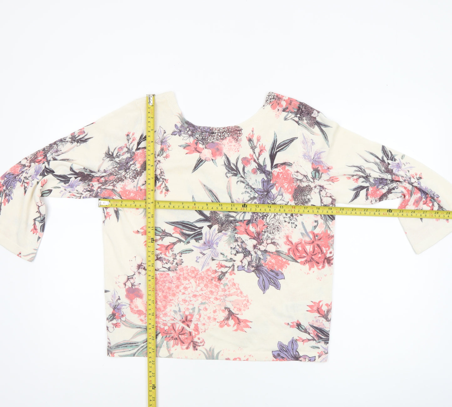Marks and Spencer Womens Ivory Floral 3/4 Sleeve Pullover Jumper Size 12