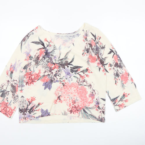 Marks and Spencer Womens Ivory Floral 3/4 Sleeve Pullover Jumper Size 12