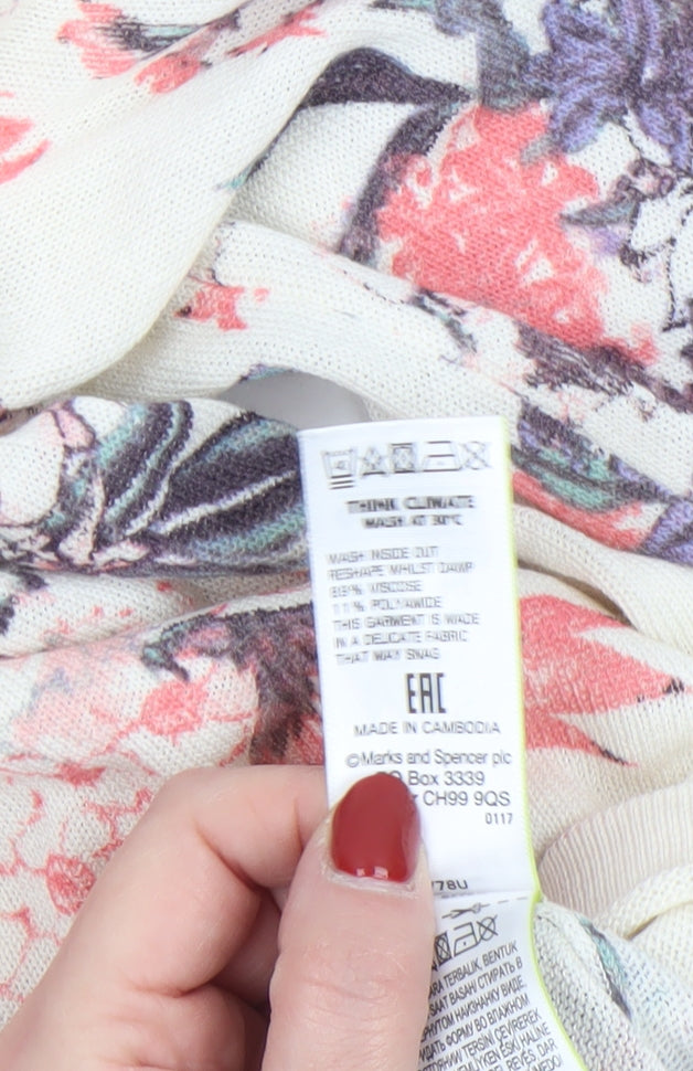 Marks and Spencer Womens Ivory Floral 3/4 Sleeve Pullover Jumper Size 12