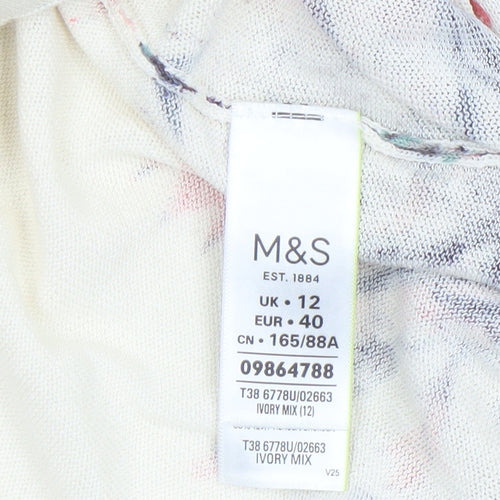Marks and Spencer Womens Ivory Floral 3/4 Sleeve Pullover Jumper Size 12