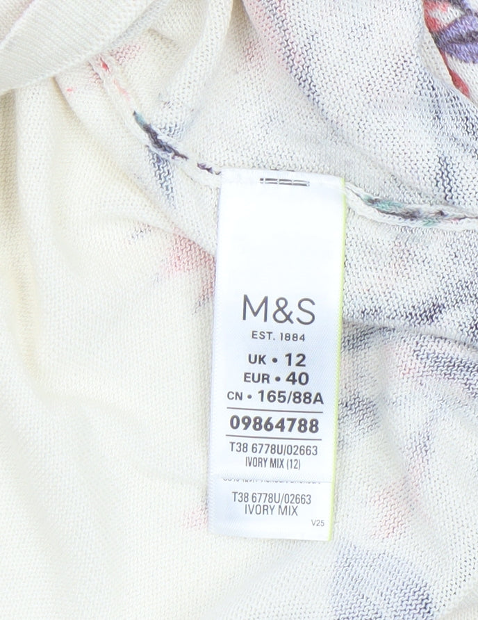 Marks and Spencer Womens Ivory Floral 3/4 Sleeve Pullover Jumper Size 12