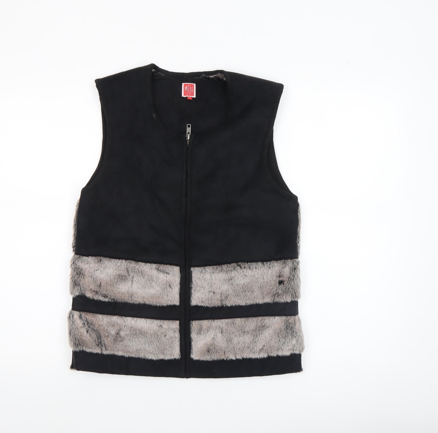 Miss Captain Women's Black Faux Fur Trim Waistcoat Size 8
