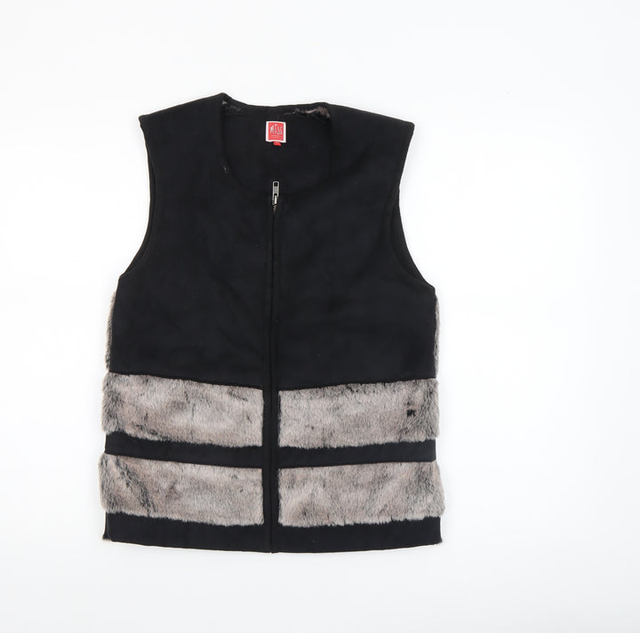 Miss Captain Women's Black Faux Fur Trim Waistcoat Size 8