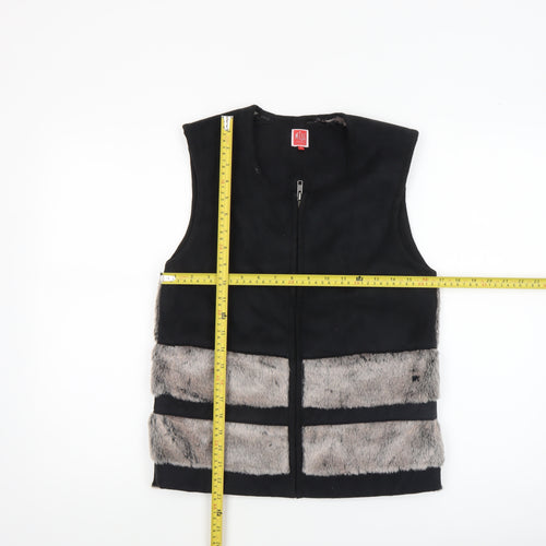 Miss Captain Women's Black Faux Fur Trim Waistcoat Size 8