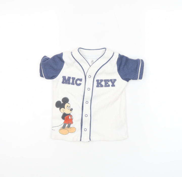 Disney Baby Mickey Mouse White Button-Up Jersey T-Shirt 12-18M