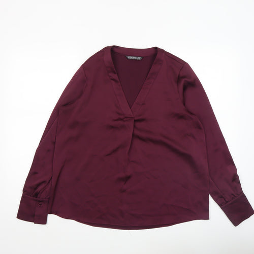 Dunnes Women’s Burgundy V-Neck Long Sleeve Polyester Blouse Size M