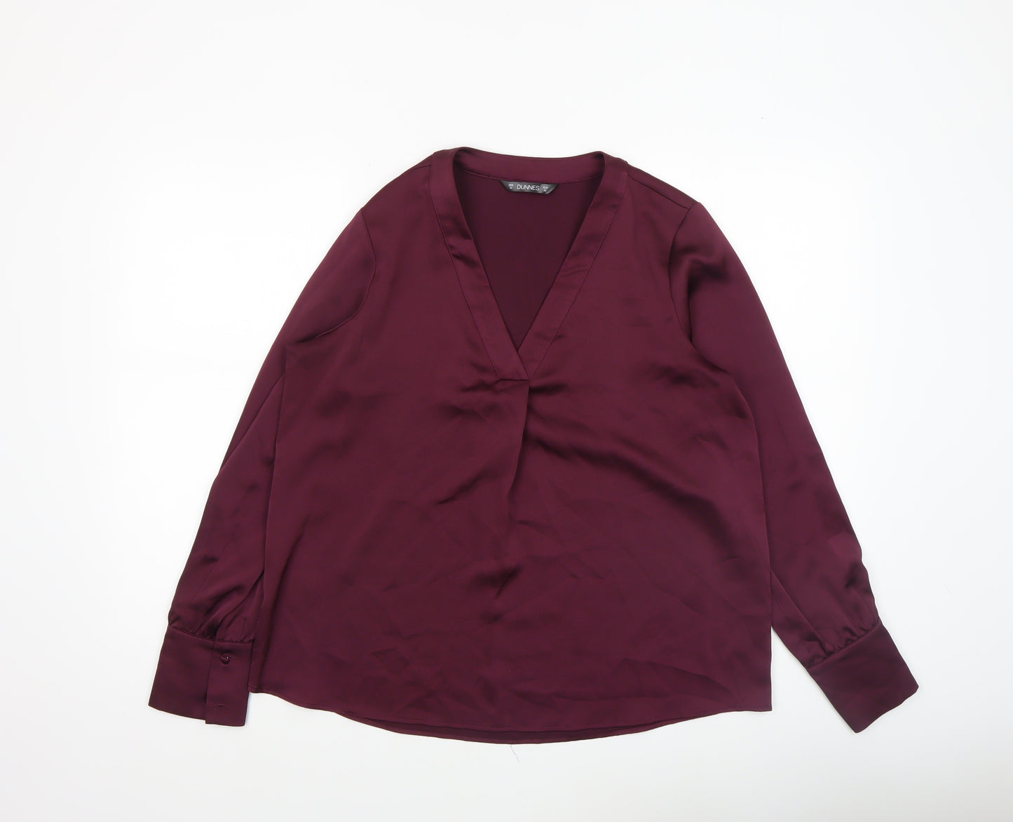 Dunnes Women’s Burgundy V-Neck Long Sleeve Polyester Blouse Size M