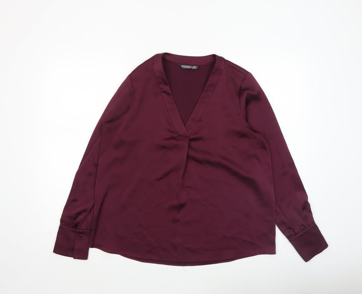 Dunnes Women’s Burgundy V-Neck Long Sleeve Polyester Blouse Size M