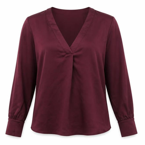 Dunnes Women’s Burgundy V-Neck Long Sleeve Polyester Blouse Size M