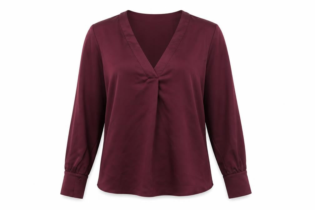 Dunnes Women’s Burgundy V-Neck Long Sleeve Polyester Blouse Size M