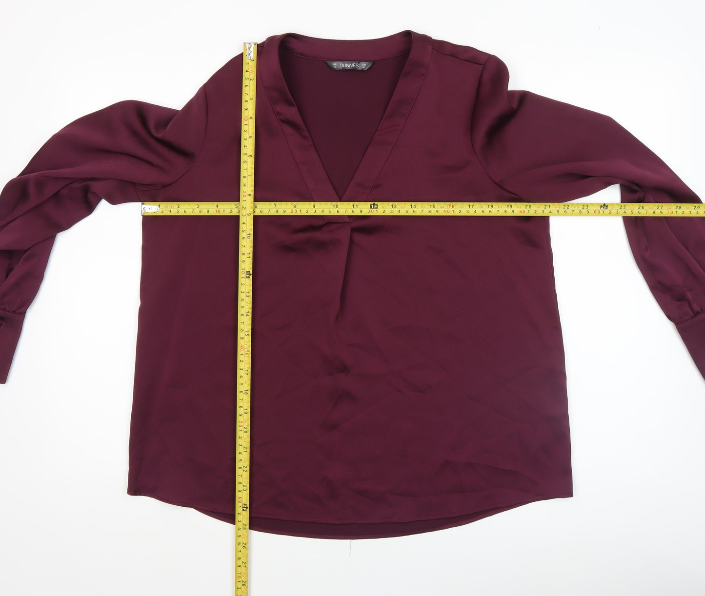 Dunnes Women’s Burgundy V-Neck Long Sleeve Polyester Blouse Size M