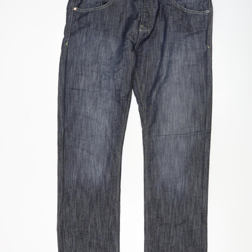 V021 Men’s Blue Straight Fit Denim Jeans W36 L30 Cotton