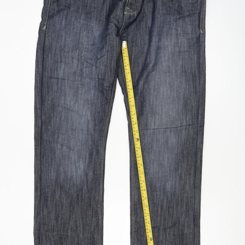 V021 Men’s Blue Straight Fit Denim Jeans W36 L30 Cotton