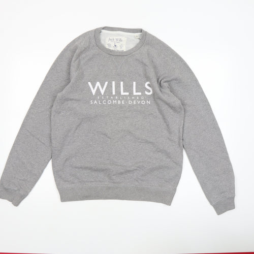 Jack Wills Men’s Grey Pullover Sweatshirt M Logo Crew Neck