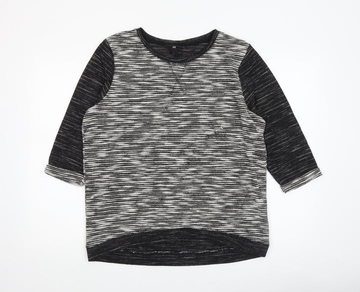 H&M Women's Black Striped 3/4 Sleeve Knit T-Shirt Size 12