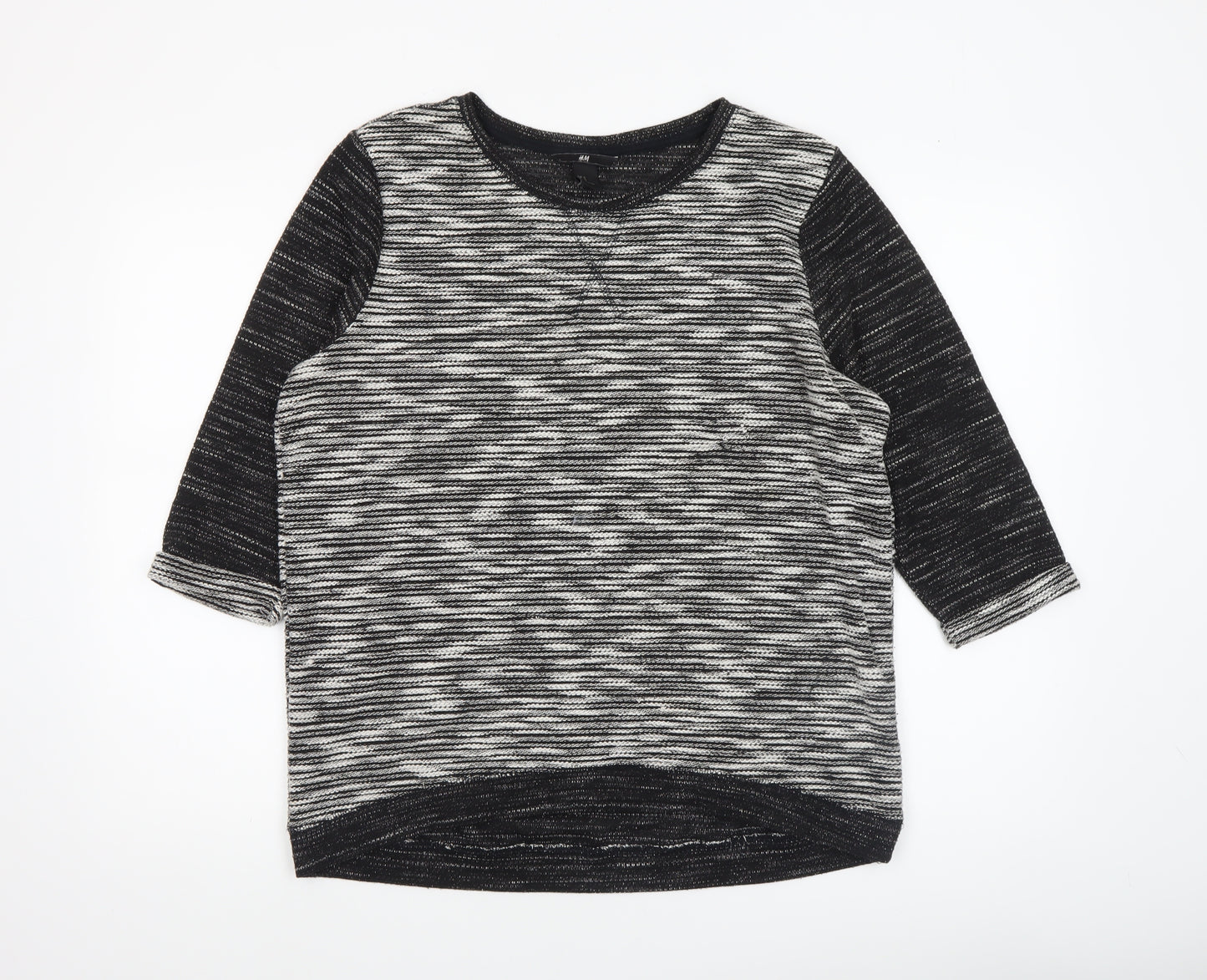 H&M Women's Black Striped 3/4 Sleeve Knit T-Shirt Size 12