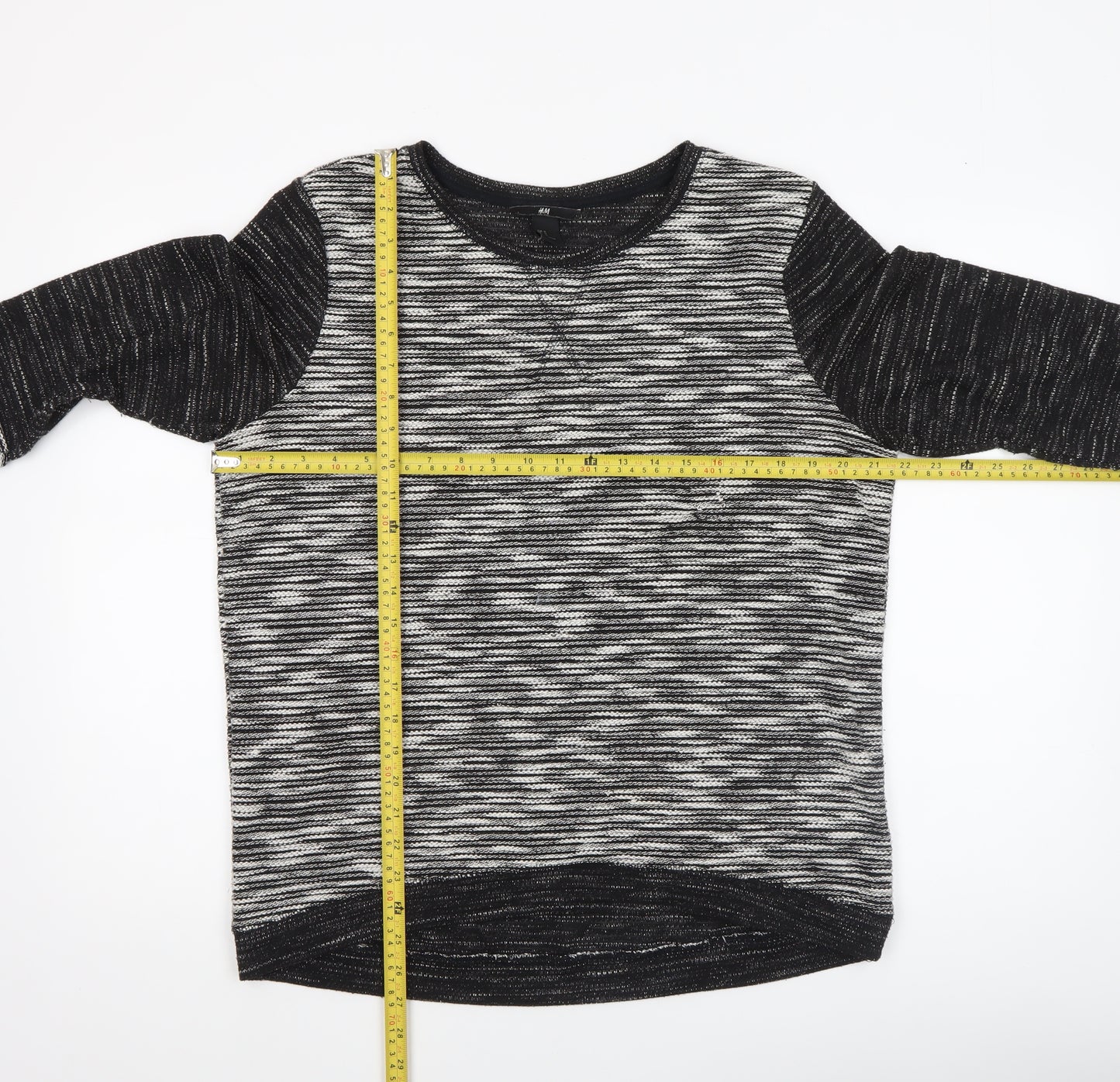 H&M Women's Black Striped 3/4 Sleeve Knit T-Shirt Size 12