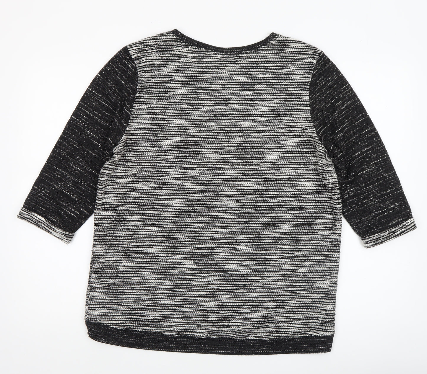 H&M Women's Black Striped 3/4 Sleeve Knit T-Shirt Size 12