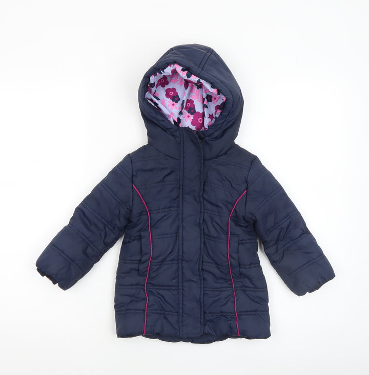Hatley Girls Blue Hooded Puffer Jacket 2 Years Quilt Lined Winter Coat