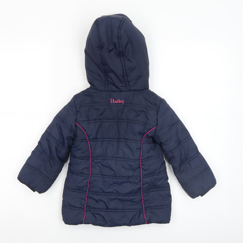 Hatley Girls Blue Hooded Puffer Jacket 2 Years Quilt Lined Winter Coat