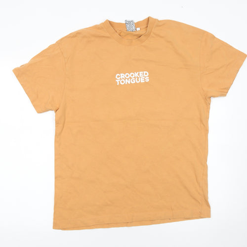 Crooked Tongues Men's Beige Graphic Skate T-Shirt Size M