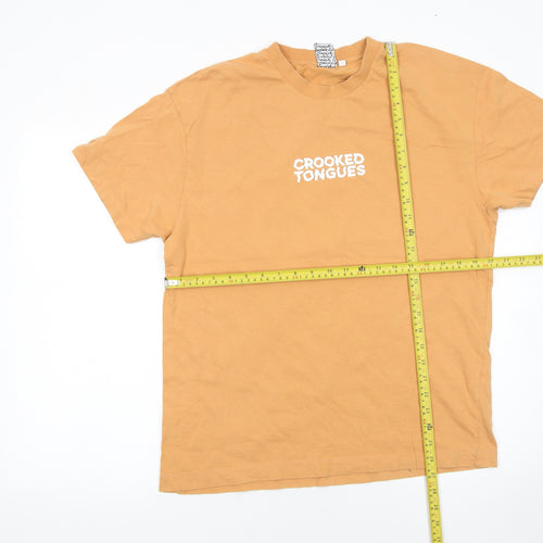 Crooked Tongues Men's Beige Graphic Skate T-Shirt Size M
