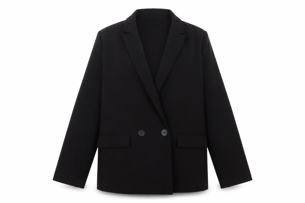 Front view of Tu Women Black, size 12, Double-Breasted Suit Blazer Jacket