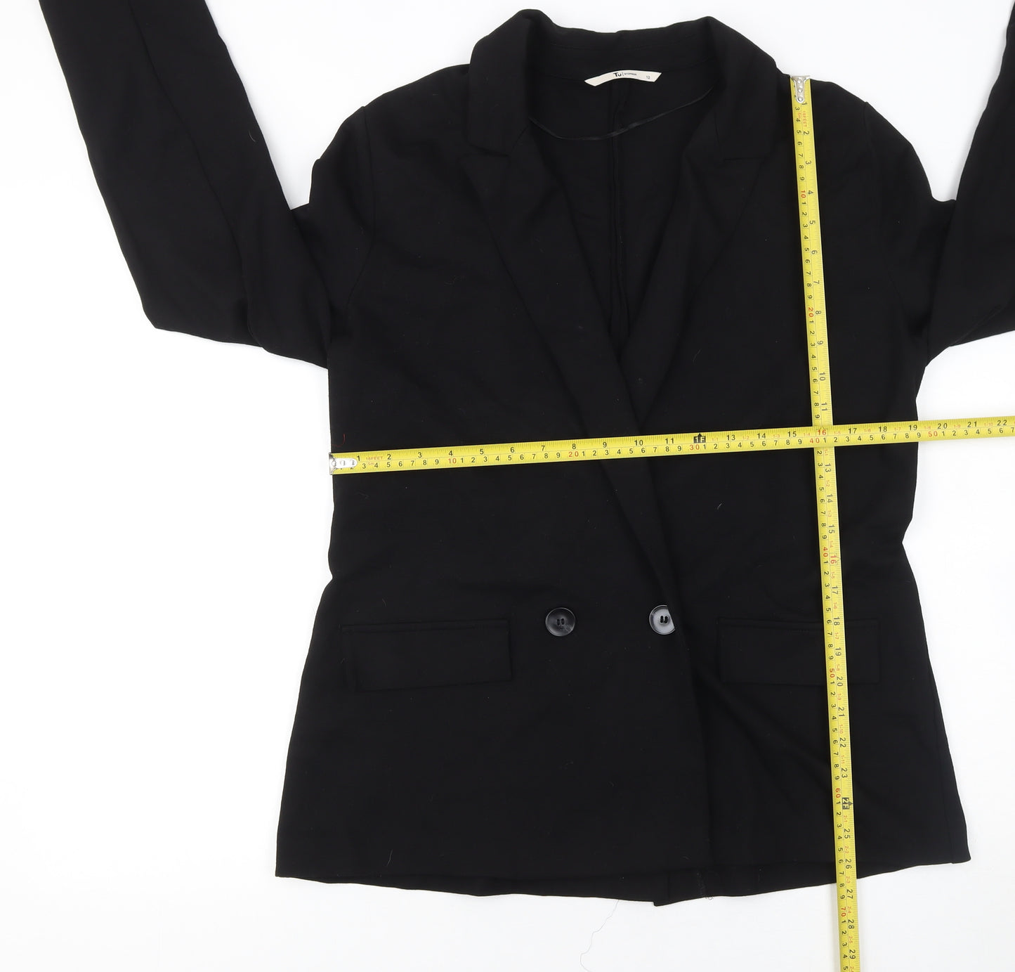 Tu Women Black Size 12 Double-Breasted Suit Blazer Jacket