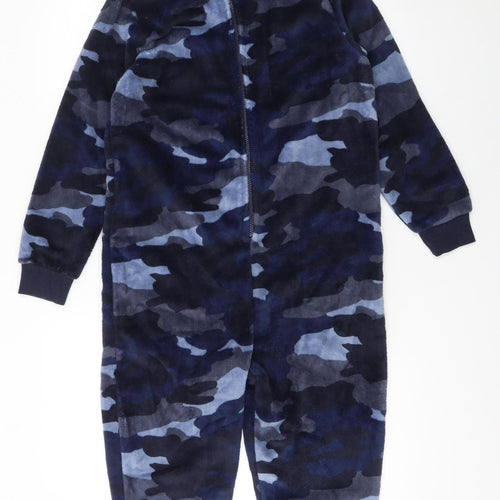 Marks and Spencer Boys Blue Camouflage Fleece Hooded Onesie 10-11 Years