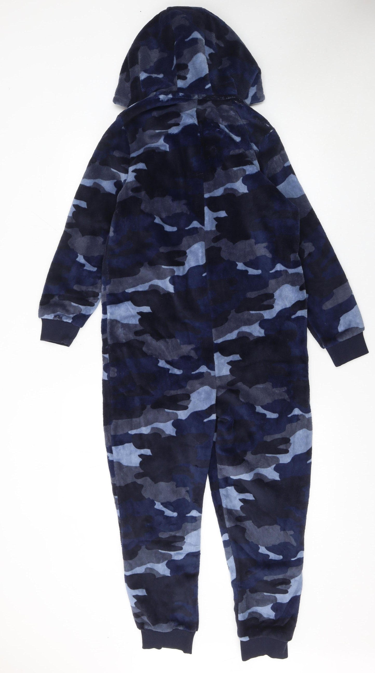 Marks and Spencer Boys Blue Camouflage Fleece Hooded Onesie 10-11 Years